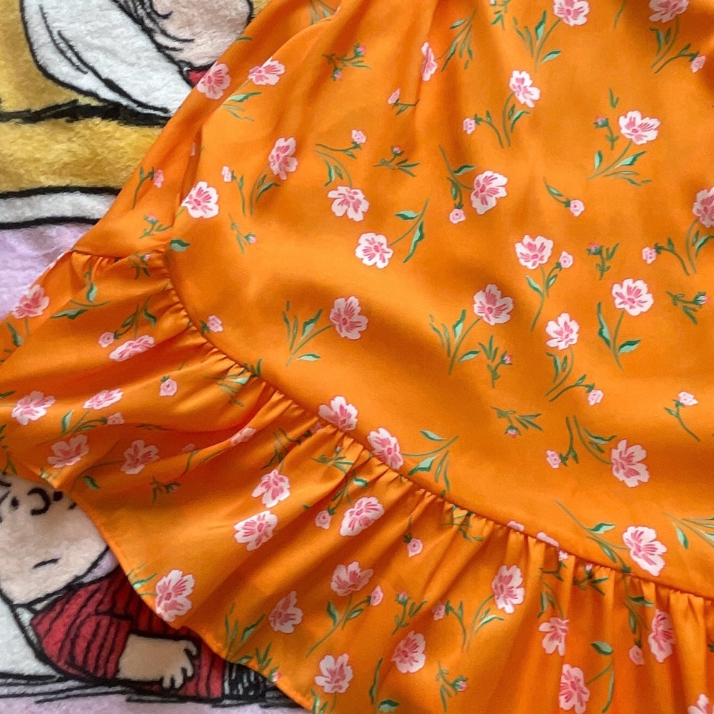 Floral Off-Shoulder Ruffled Orange Dress - Picture 4 of 4